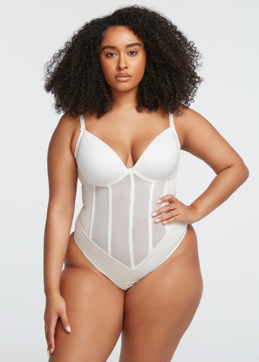 High Back Body Suit Off Center Front Hook and Eye Closure Panty Length