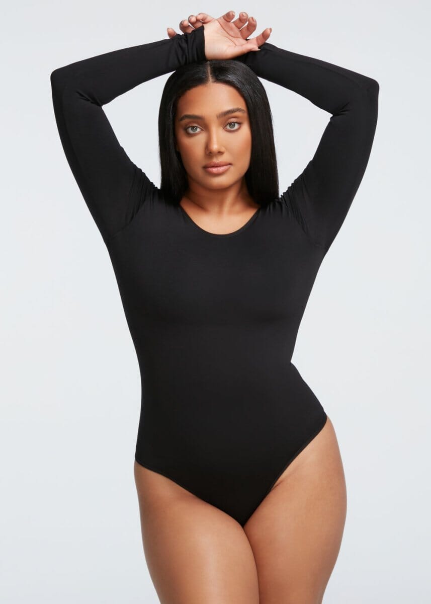 Seamless Shaping Body Suit With Thong Bottom Black