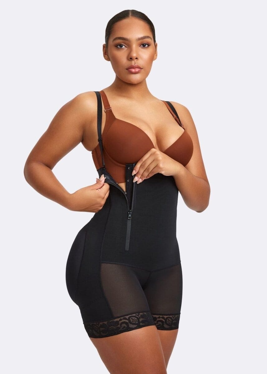 Play Size Women's Seamless Firm Control Zipper Bodysuit Shaper Smoothing  Open Bust Full Body Shapewear
