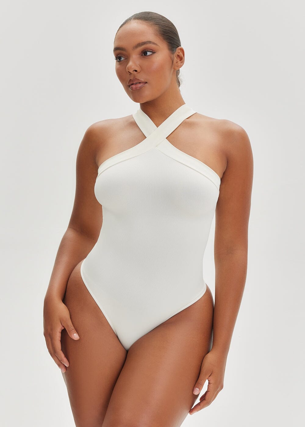 White deals halter bodysuit