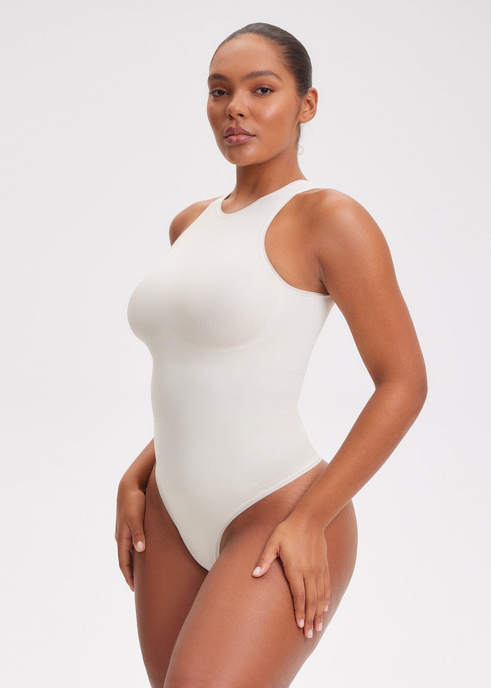 Luxtrada Women Sexy Sleeveless Bodysuit Halter Neck Tank Tops with Panty  High Cut Bodysuit Tank Top (M, White)