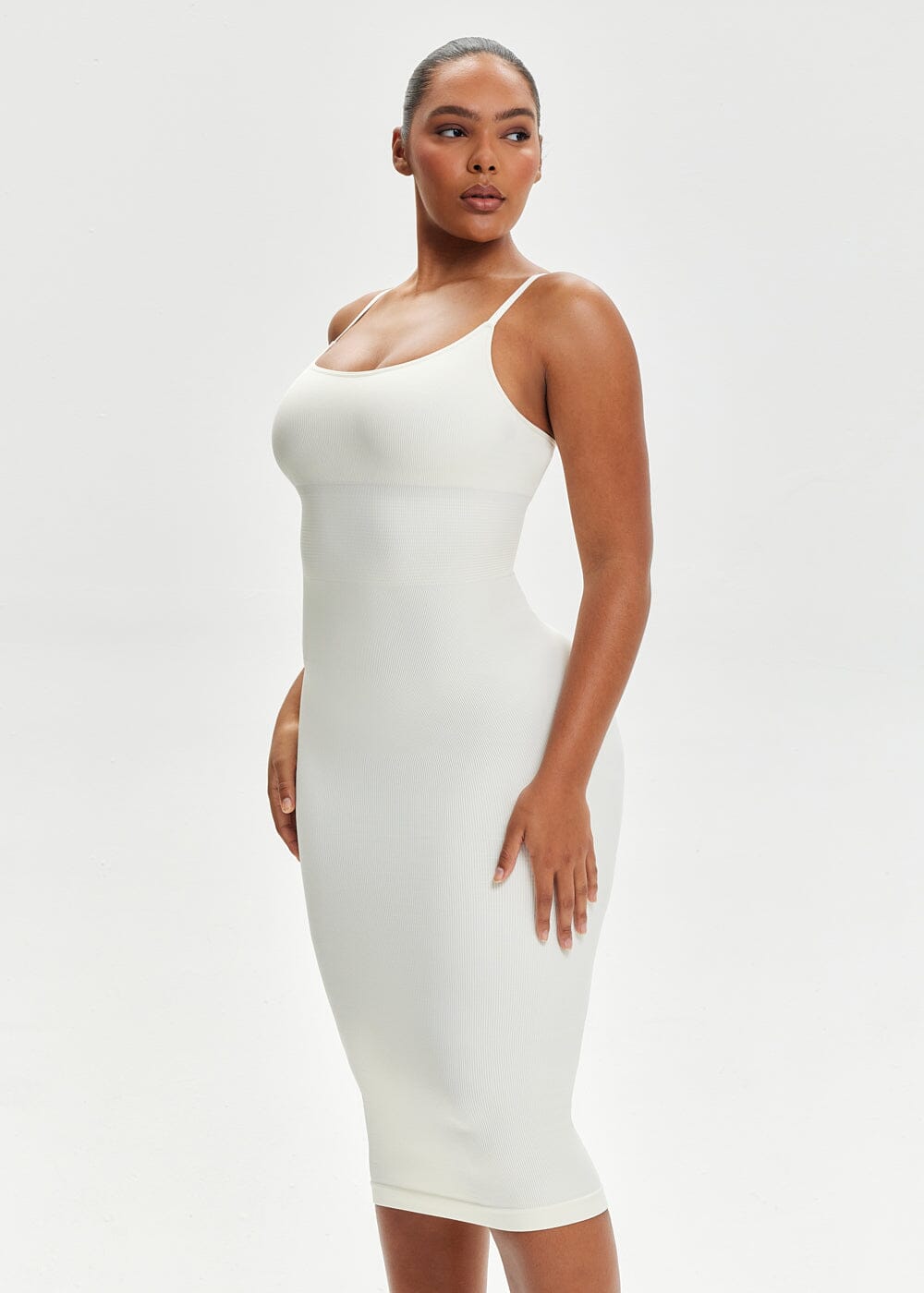 White spaghetti shop strap dress midi