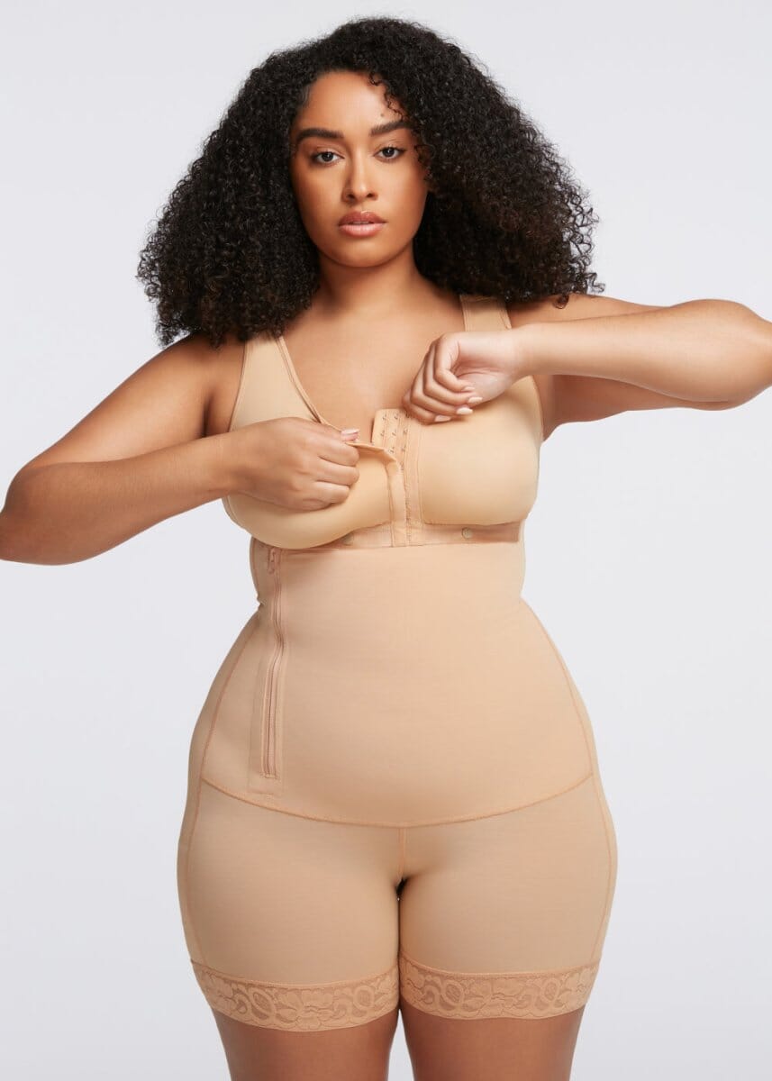 Women's Plus Size Detachable Straps Side Zip Firm Compression Tummy Control  Shapewear Open Bust Body Shaper Fajas Black 2XL 
