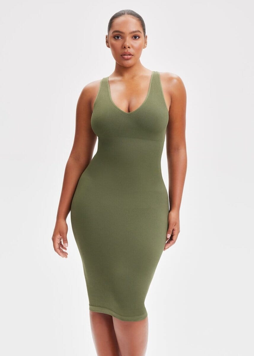 Shapewear Dress Deep V-Neck Tank - She's Waisted